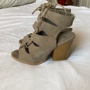 Qupid Taupe Suede lace up sandal